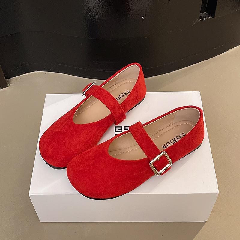 

Милые туфли Мэри Джейн весенние нежные замшевые туфли на одной педали ленивая сумка голова одинарные туфли 40 красный