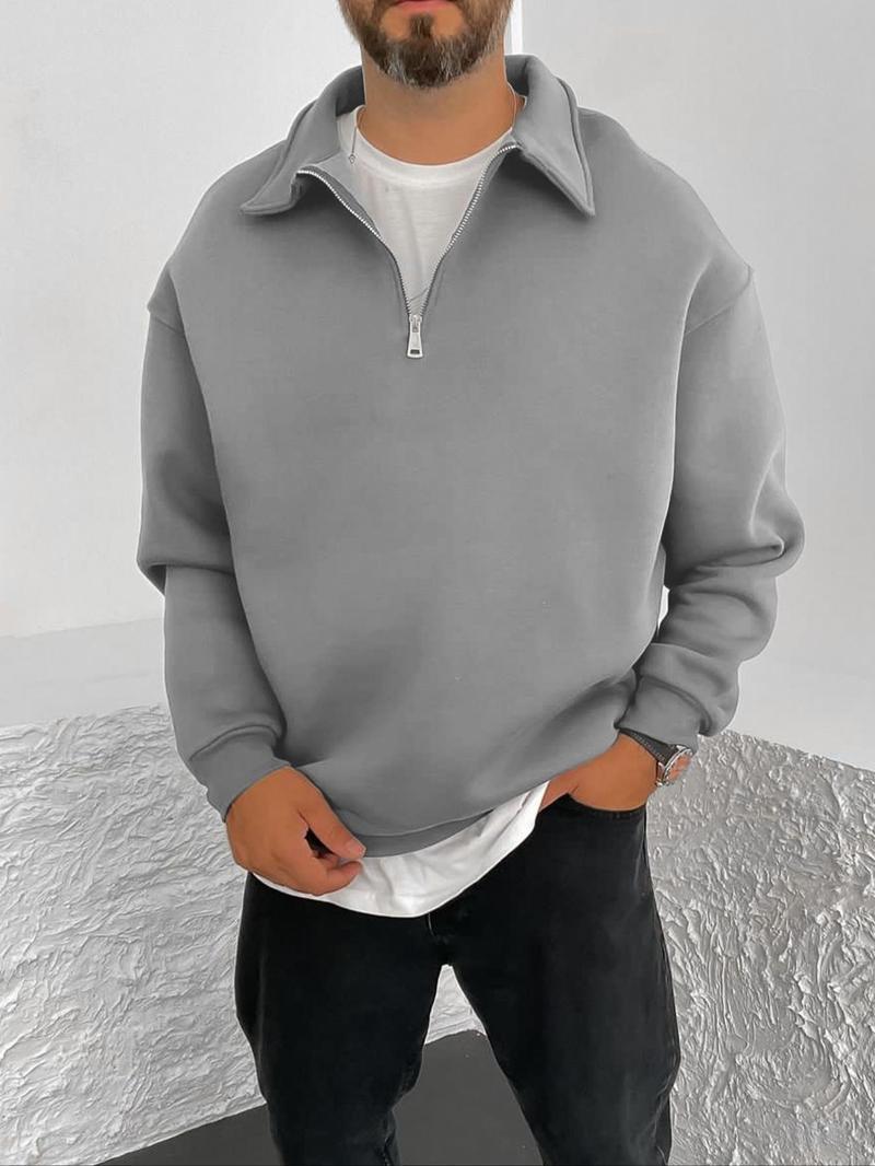 Men S Half Zip Collared Casual Fleece Autumn Winter Sweatshirt S
