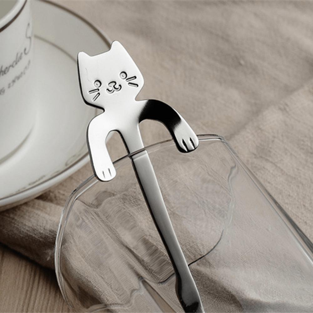 1PCS Stainless Steel Cute Mini Cat Spoon for Tea, Coffee, Dessert, Sugar, Ice Cream,