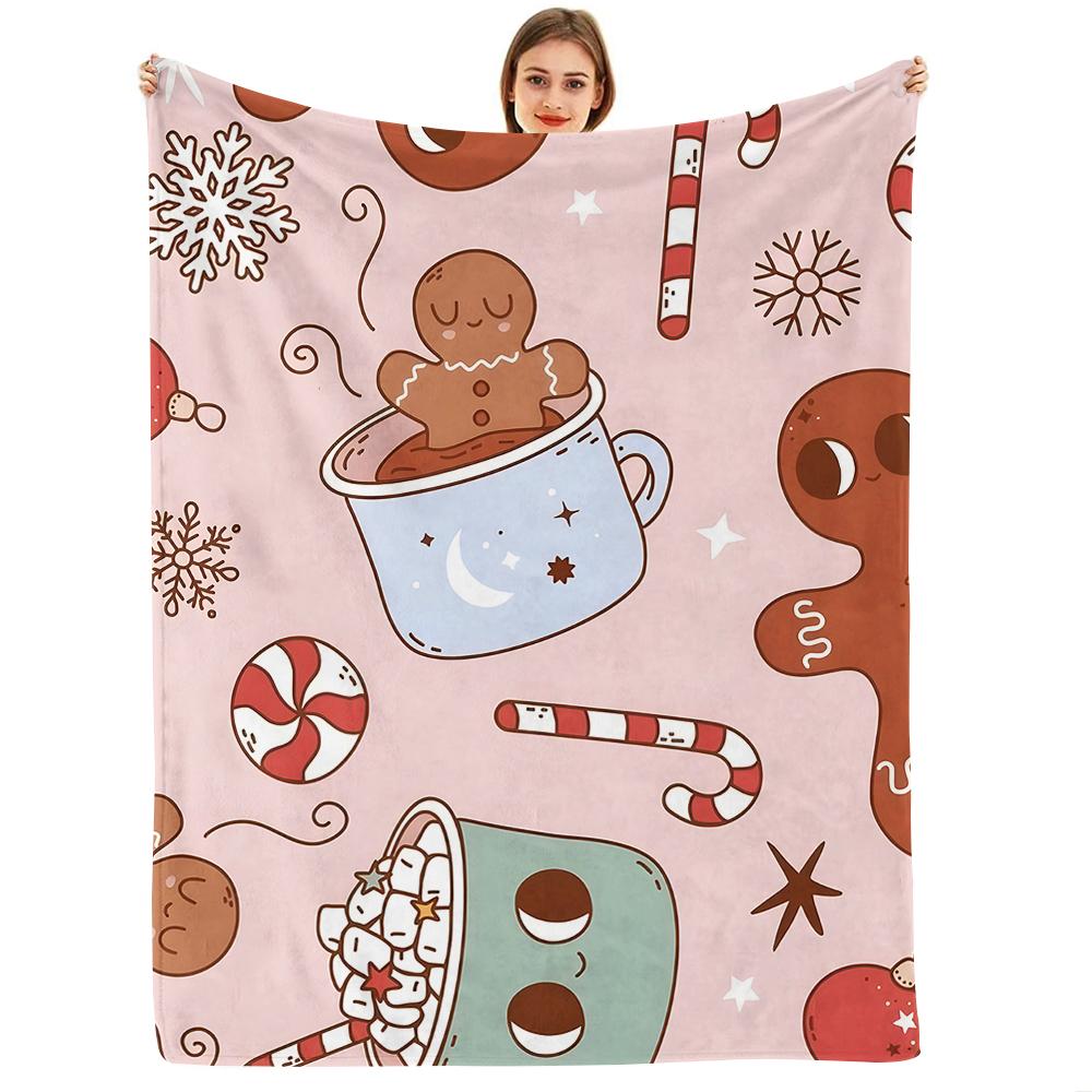 Pink Frame Spooky Anime Cartoon Flannel Blanket Soft Warm Throw for Bedroom Sofa Car Kids Holiday Gift