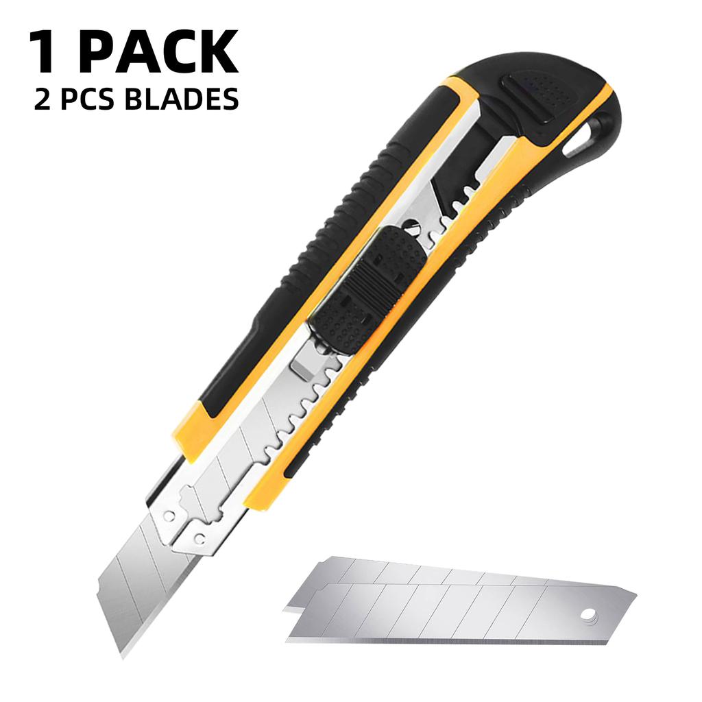 1 Pack Utility Knife Box Cutter Retractable, Blade Storage Design, Extra 2 PCS Snap Off Blades Included, Quick-Change Blades