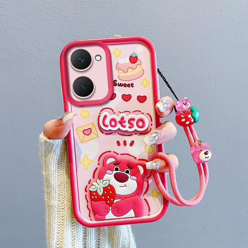 KEYSION Shockproof Case for VIVO Y03 Y03t Y18 Y18e Y18s with Lanyard Soft Silicone Cute 3D Cartoon Doll Phone Cover for VIVO Y28s 5G
