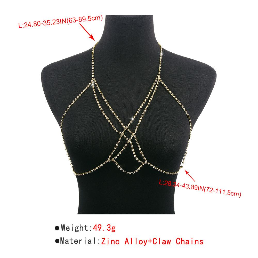 Sexy Nightclub Style Multi-layer Cross Body Chain Full Of Diamonds Super Flash Claw Chain Personality New Chest Chain For Women