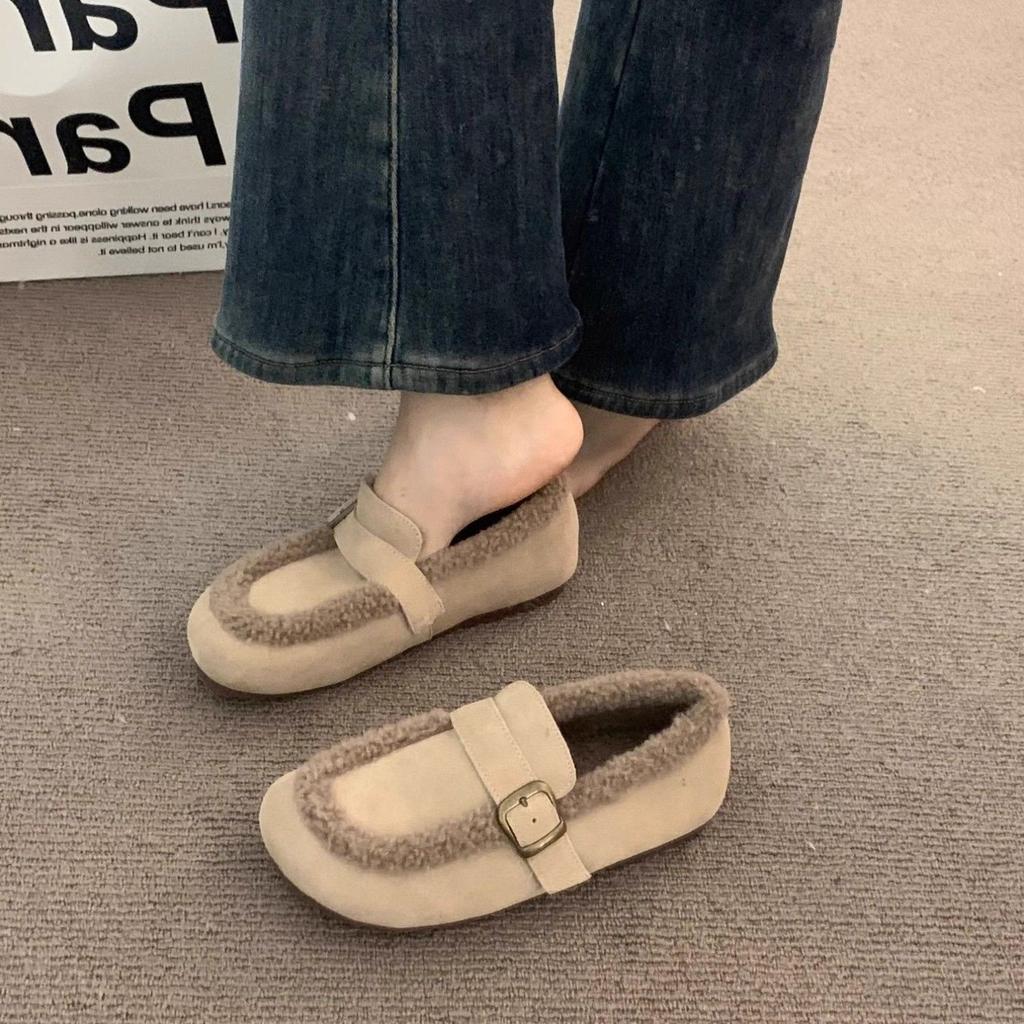 Flats Platform Cotton Slippers Women Fur Mules Shoes  Winter  Plush Warm Slides Trend Soft Leather Cozy Casual Shoes