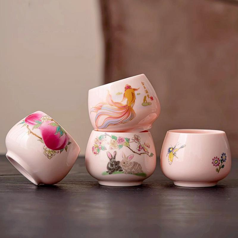 Original Pink Clay Ceramic Tea Cup Personal Master Gongfu Tea Ware Single Bowl for Home Use Handmade Chinese Gift