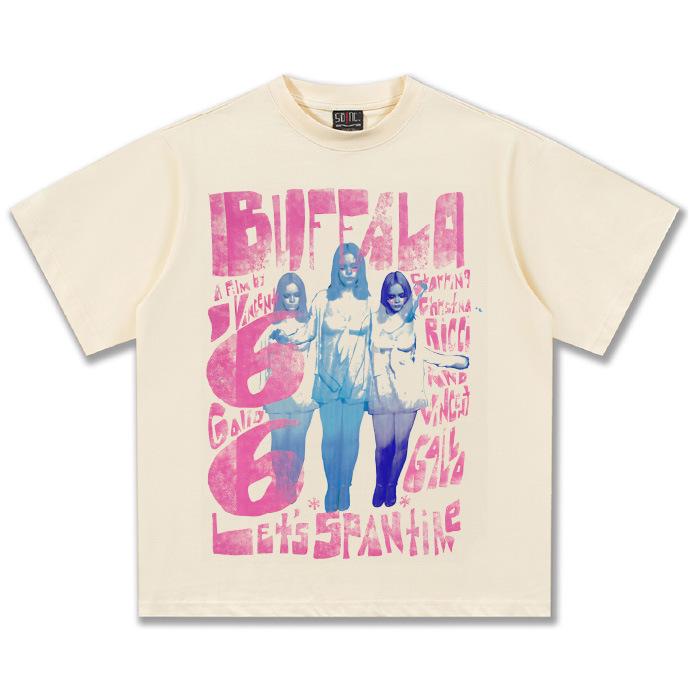 

Мужская хлопковая футболка 2025 в стиле ретро с эффектом потертости и цветными блоками, модный базовый слой с коротким рукавом S