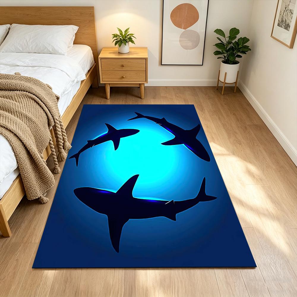 Sharks In Deep Blue Ocean Non-Slip Home Carpet Design for Office Decor Living Room Bedroom Gift