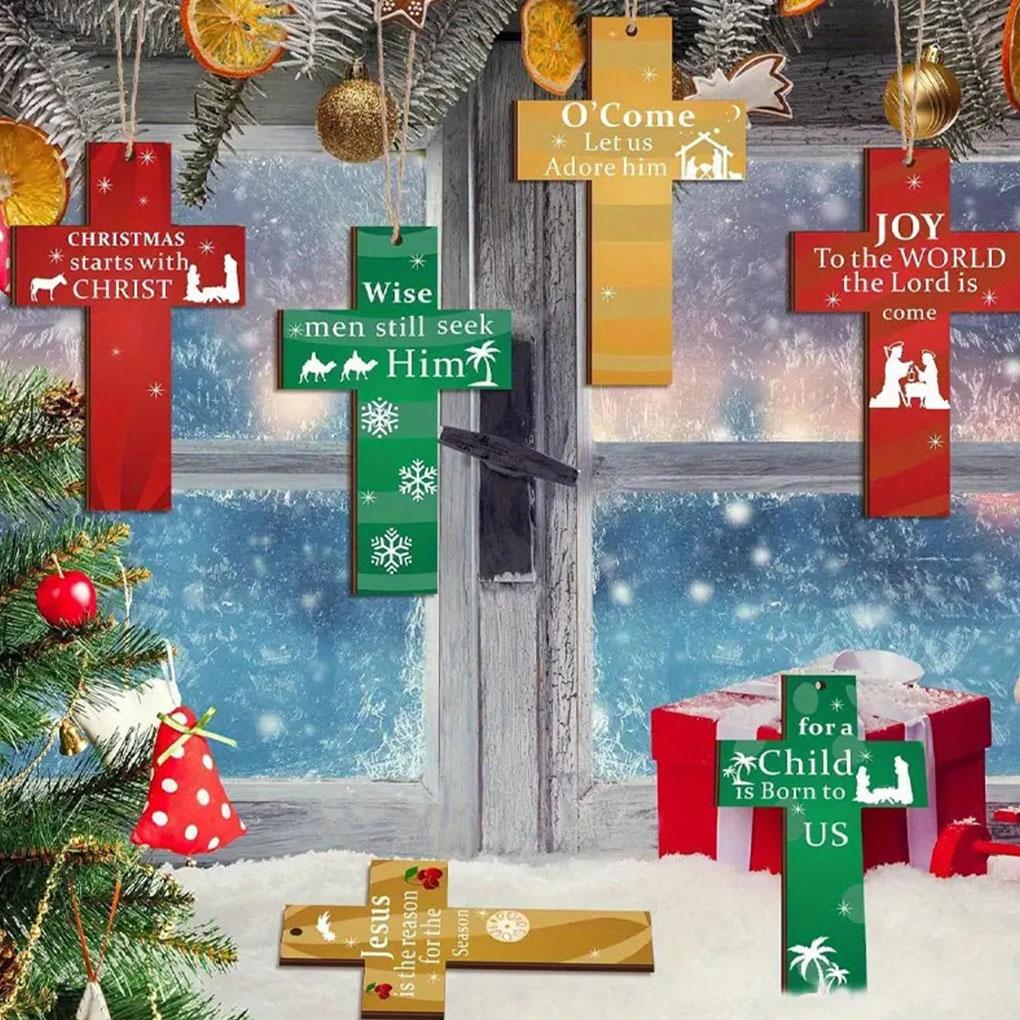 Wooden Cross Christmas Ornament – Prayers For Peace Hope And Love Christmas Decoration Tree