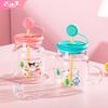For Sanrio High Borosilicate Glass Straw Glass Cup Heat-resistant Water Mug with Handle Cartoon Pattern Cold&Hot Drink Juice Cup