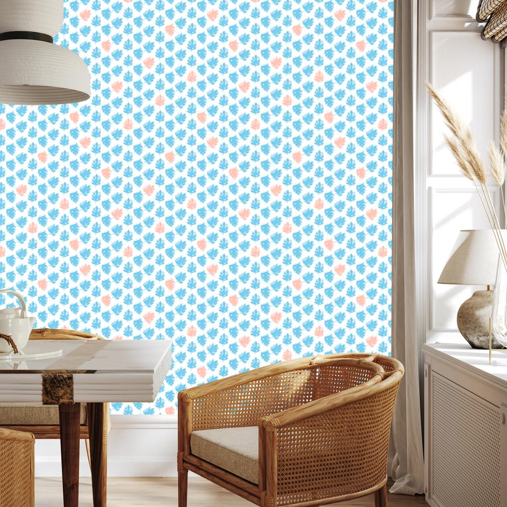 Leaves Wallpaper, Celadon and White, for Living Room and Bedroom, 50x1000
