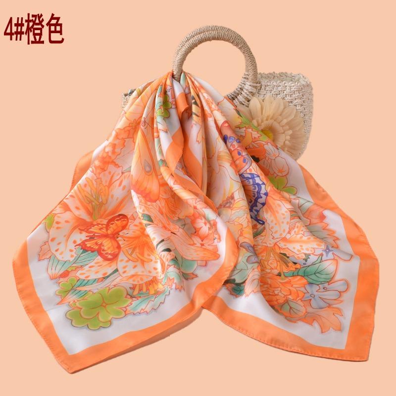 New women's 71CM square scarf sweet flower butterfly print silk scarf satin chiffon wholesale source scar