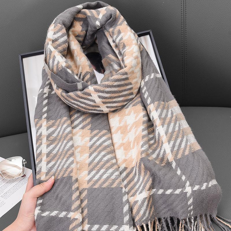 Korean Version of The New High end Houndstooth Imitation Cashmere Tassel Scarf for Women in Autumn and Winter Warm Shawl and Scarf for Couples