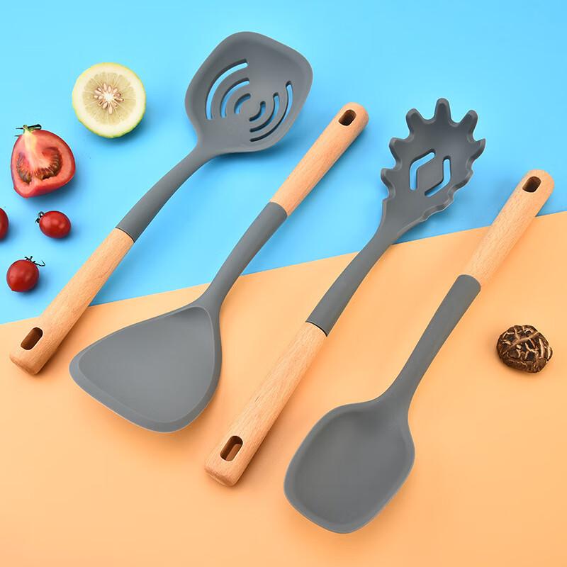 Wutuo 6-teiliges Küchenutensilien-Set mit Buchenholzgriff und Silikon