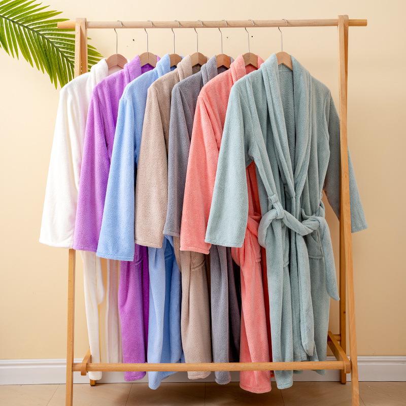 Unisex Coral Fleece Long Bathrobe: Soft, Thick, and Absorbent for Home, Salon, or Hotel Use