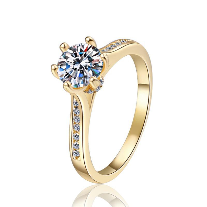 S925 Sterling Silver 1 Carat Moissanite Six-Prong Rotating Crown Ring, 18K Gold Plated for Women