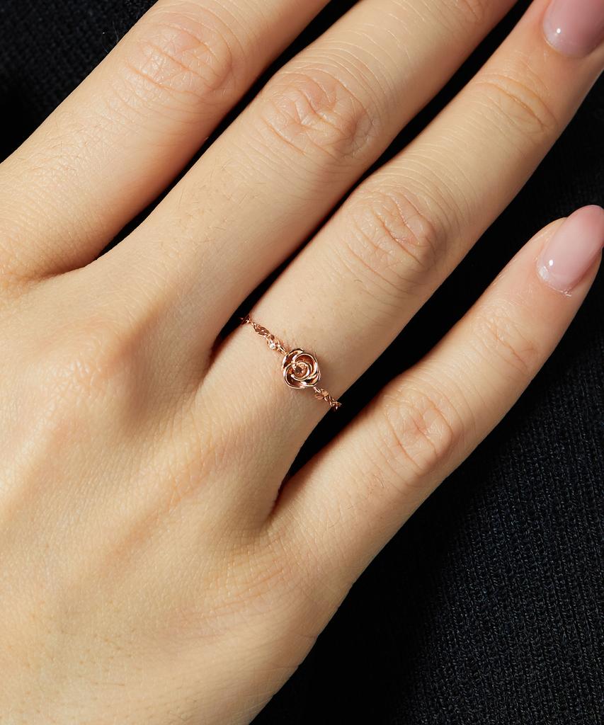 Helene Jewelry 14K Sherry Clover Rose Flower Chain Gold Ring (Type A)