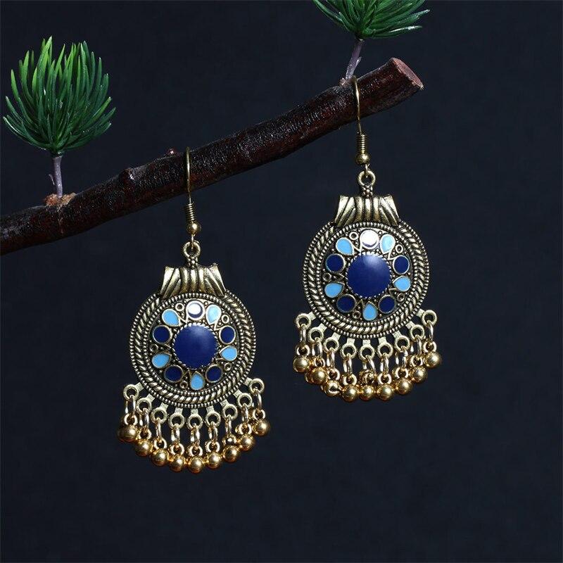 Vintage Ethnic Dangle Earrings Boho Disc Ball Tassel Drop Earrings Indian Jewelry Fashion All Match Women Accessories