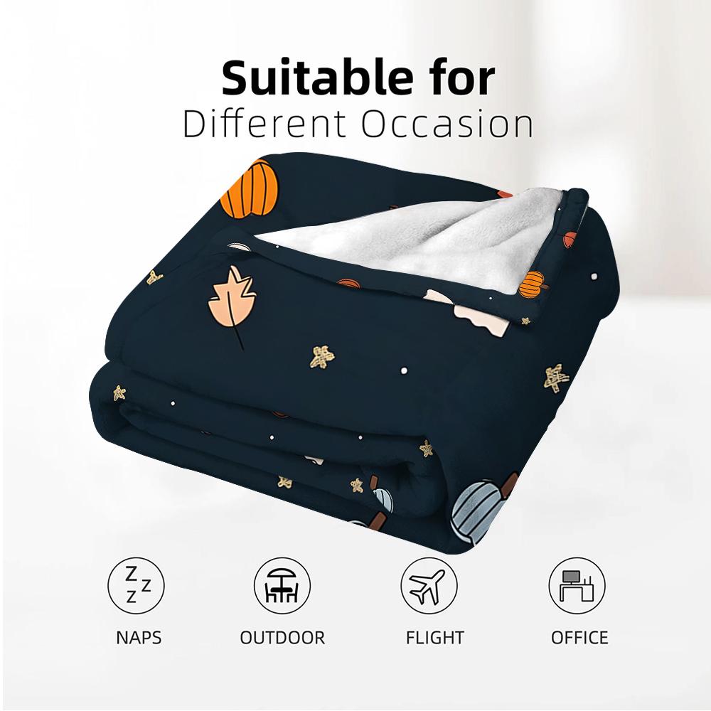 Autumn Ghost Pumpkin Cartoon Anime Print Flannel Blanket Soft Warm Throw for Kids Bedroom Sofa Christmas Office Car
