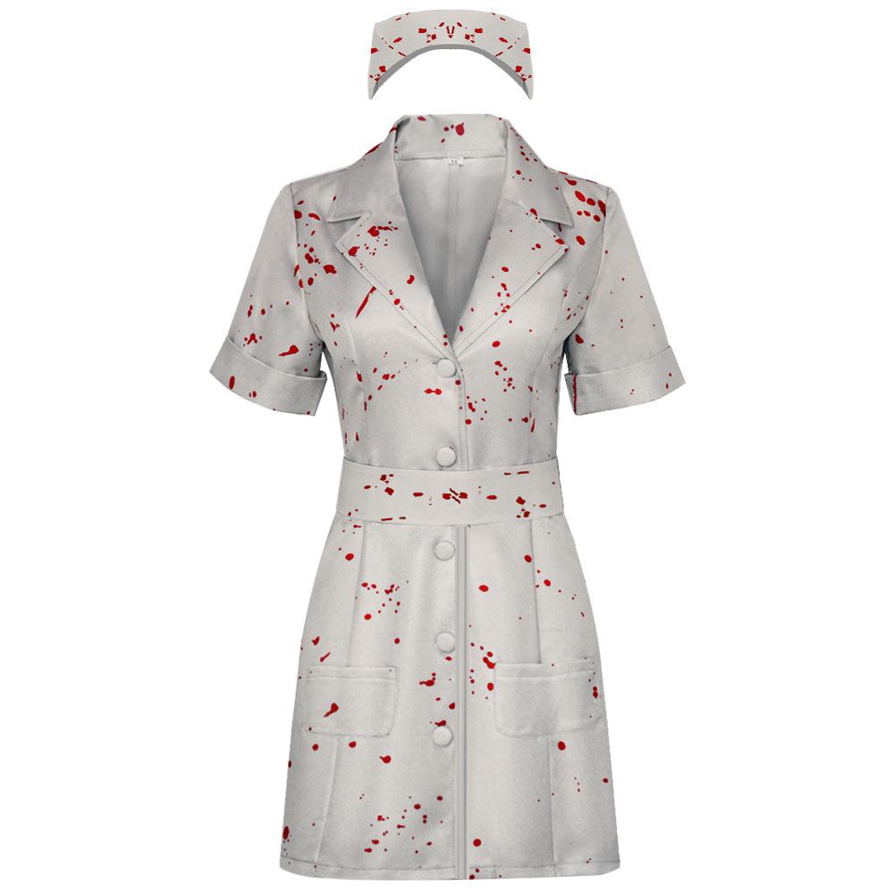 Zombie Krankenschwester Cosplay Uniform Anime Silent Hill 2 Kostüm Blutfleck Kleid Hut Set Halloween Party Rollenspiel Terror Krankenschwester Outfit