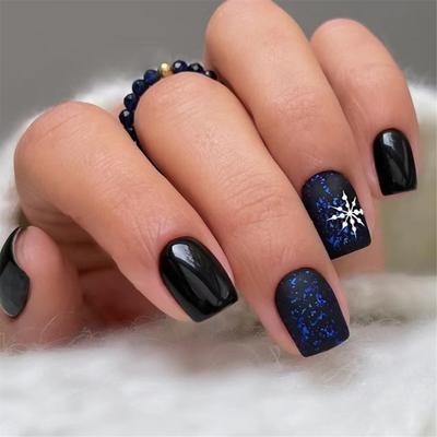 Quadratische Aufklebenägel Schneeflocke Falsche Nägel Aufklebenägel in 12 Größen, 24 Stück Französische Nagelspitzen für DIY Nagelkunst Dekorationen