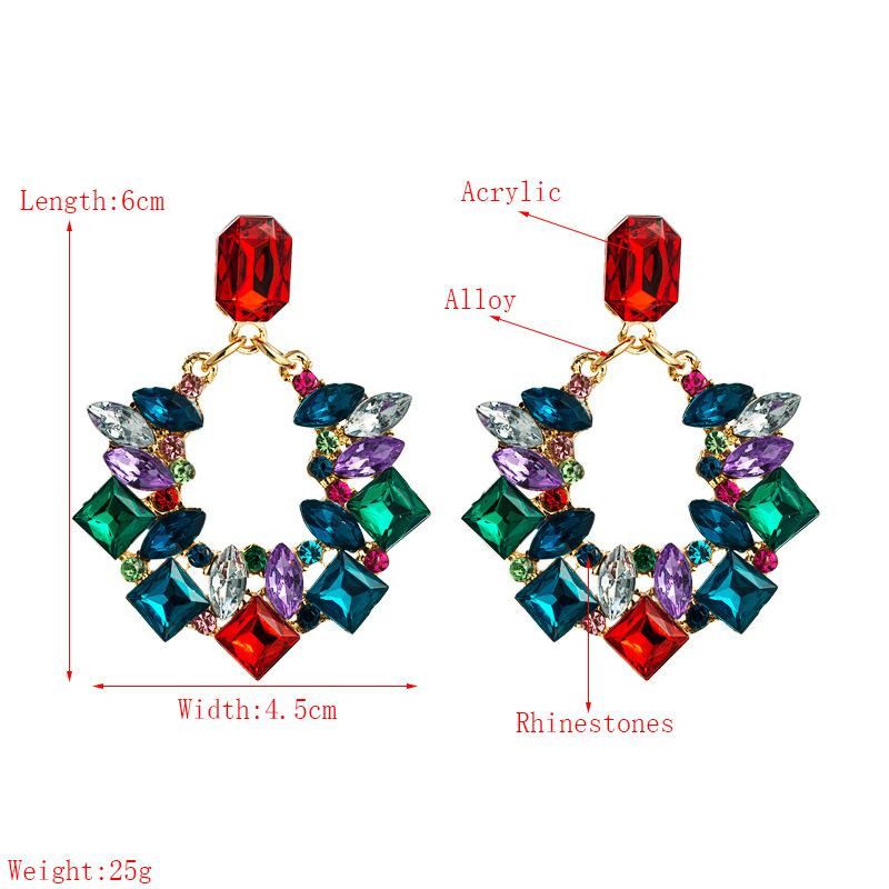Women's Earrings Exaggerated Geometric Alloy Rhinestone Earrings Super Flash Full Crystal Drop Earrings