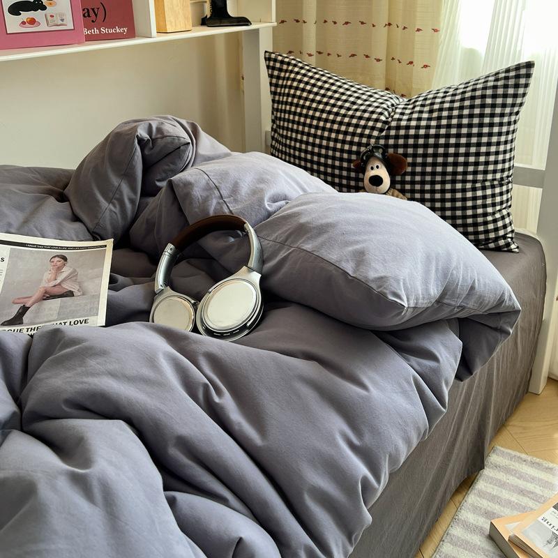 Class A Mother and Baby Grade Pure Washed Cotton Four-piece Set Ins Small Fresh Bed Sheet Quilt Cover Student Dormitory Style Bedding Set