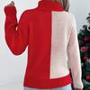 Winter and Autumn Color-Contrasting Deer-Lined Long-Sleeved High-Neck Pullover Sweater for Women - Christmas
