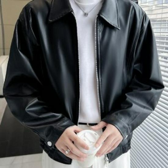 Unisex Retro Biker PU Leather Jacket with Double Zipper - Korean Style Light Luxury for Fall/Winter