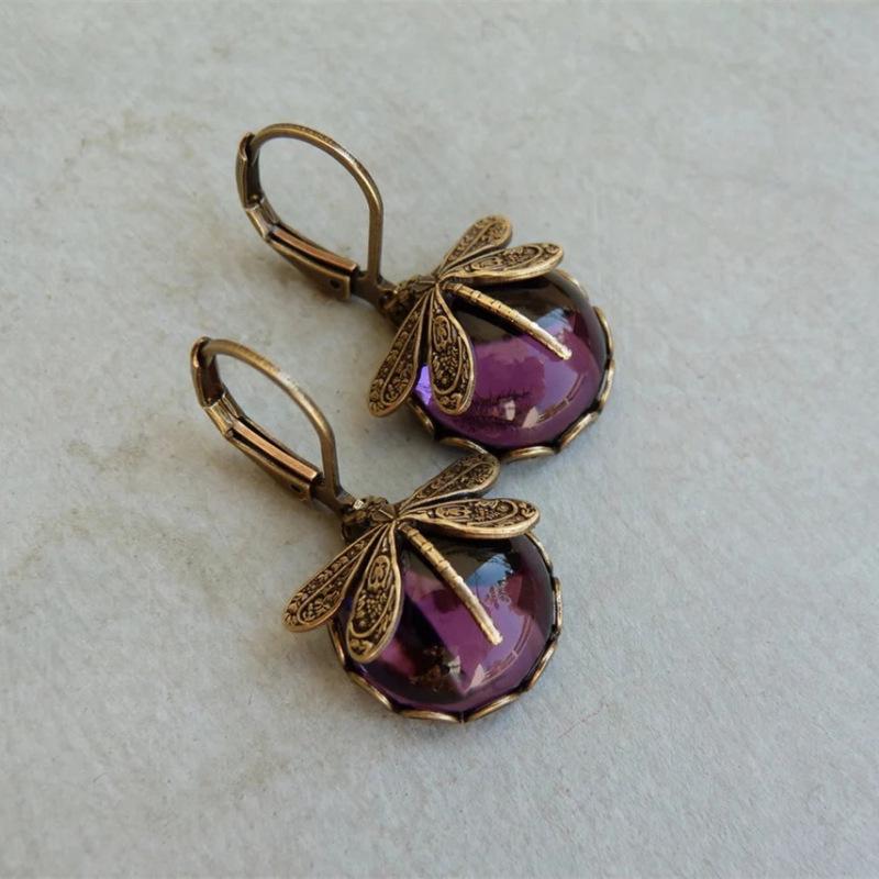 Vintage Dragonfly Moonstone Earrings for Women - Antique-Style Jewelry