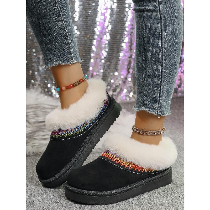 2025 Plus Size Winter New Arrival Comfortable Chunky Sole Padded Toe Ethnic Style Slip-On Snow Boots Cotton Boots for Women