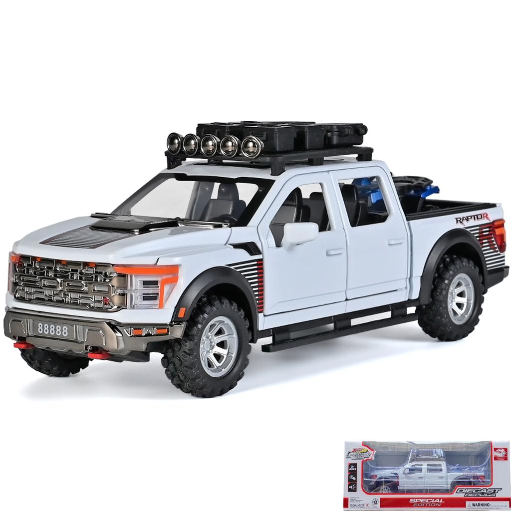 1/24 Ford F150 Off Road SUV Alloy Diecast Model Car Sound & Light Simulation Collectibles Hobby Birthday Gifts for Friend Pull Back