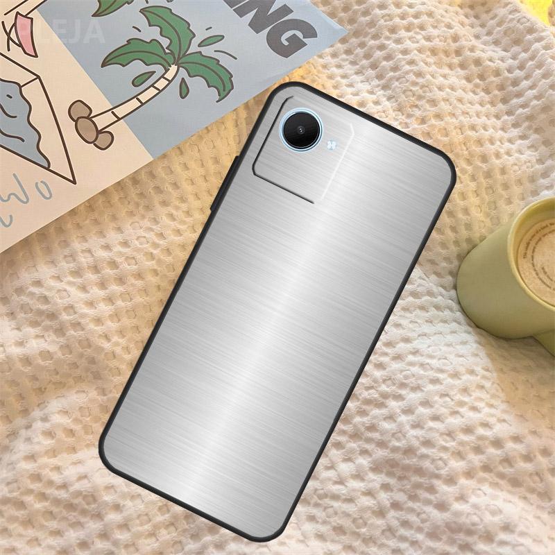 Brushed Metal Texture Steel Print Case For Realme C67 C63 C55 C51 C75 C61 C53 C35 C65 C71 11 12 13 14 15 Pro Plus GT6 GT7 Pro