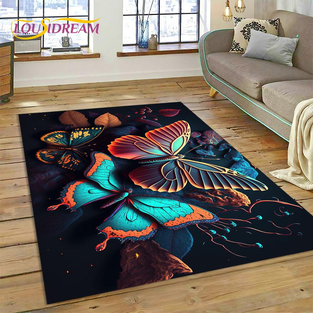 Cartoon Flower Fantasy Butterfly  HD Carpet Rug for Home Living Room Bedroom Sofa Doormat Decor,Kids Area Rug Non-slip Floor Mat