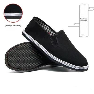 Scarpe in Tela da Uomo Old Beijing Slip-On, Traspiranti con Suola in Tendine di Bue, Nere, Adatte per Primavera ed Estate.