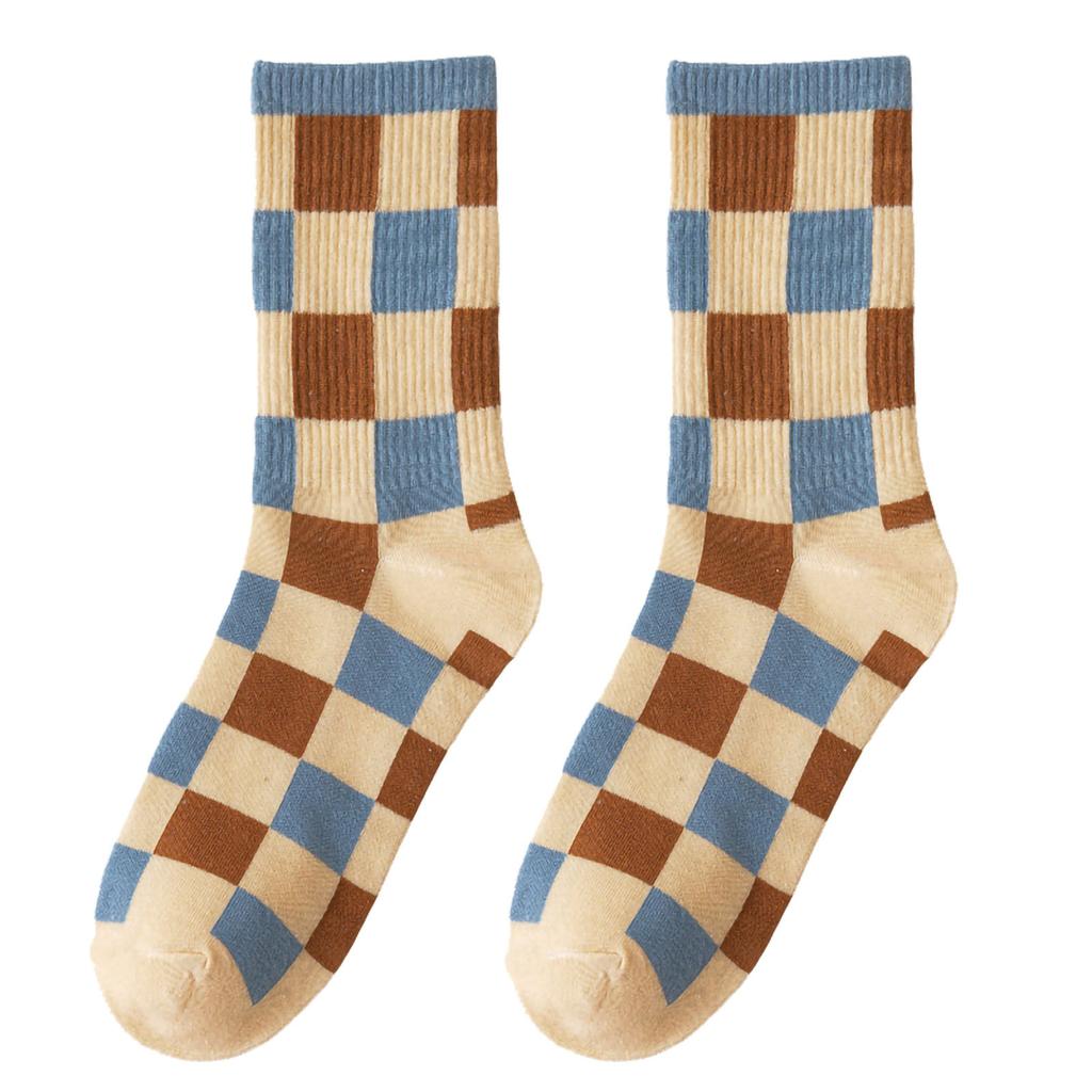 Women's  And Winter Striped Blue Plaid Sports Socks