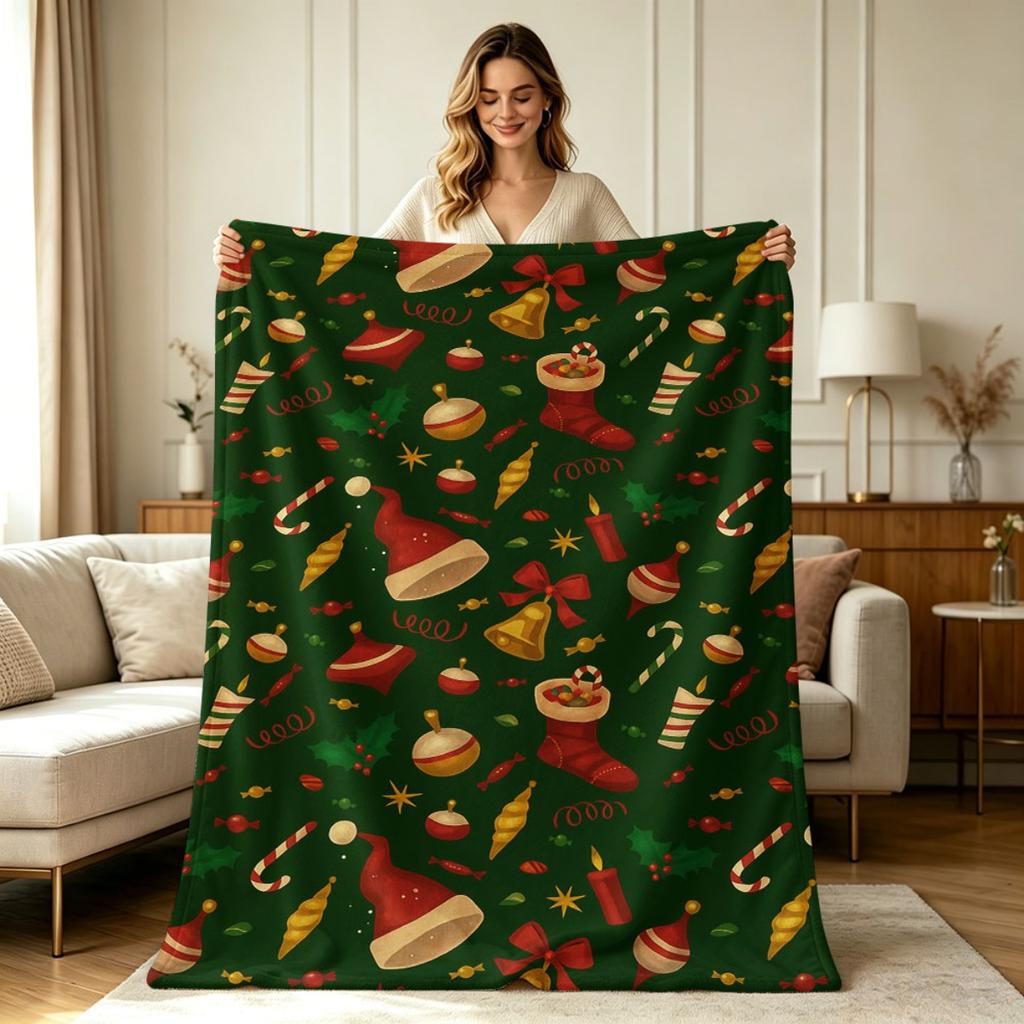 Soft Warm Flannel Christmas Pattern Blanket for Sofa Couch Bed Office Living Room All Season Cozy Decorative Throw Blanket