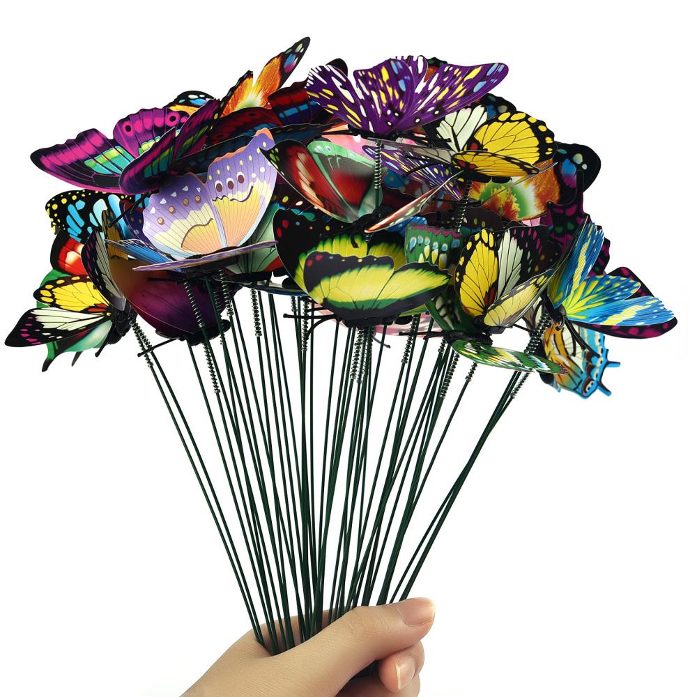 50/100Pcs Colorful Simulation Butterfly Flowerpot Decoration Gardening Ornament Plant Home Decor