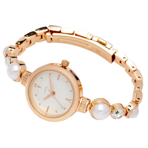 

Fieldwork Women s Analog Watch with Metal Band and Bracelet, Pearl and Mepal Stones, Pink Gold, ST297-3