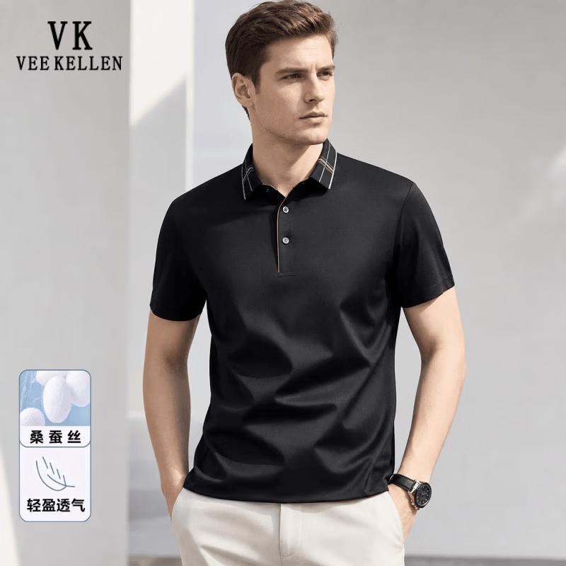 VEE KELLEN Men s Luxury Silk Blend Cool-Touch Polo Shirt XL чёрный