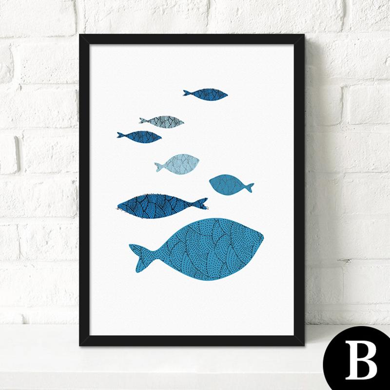 3 sätze Mediterranen stil dekorative malerei abstrct blau fisch zimmer moderne einfache malerei frische schlafzimmer wand poster