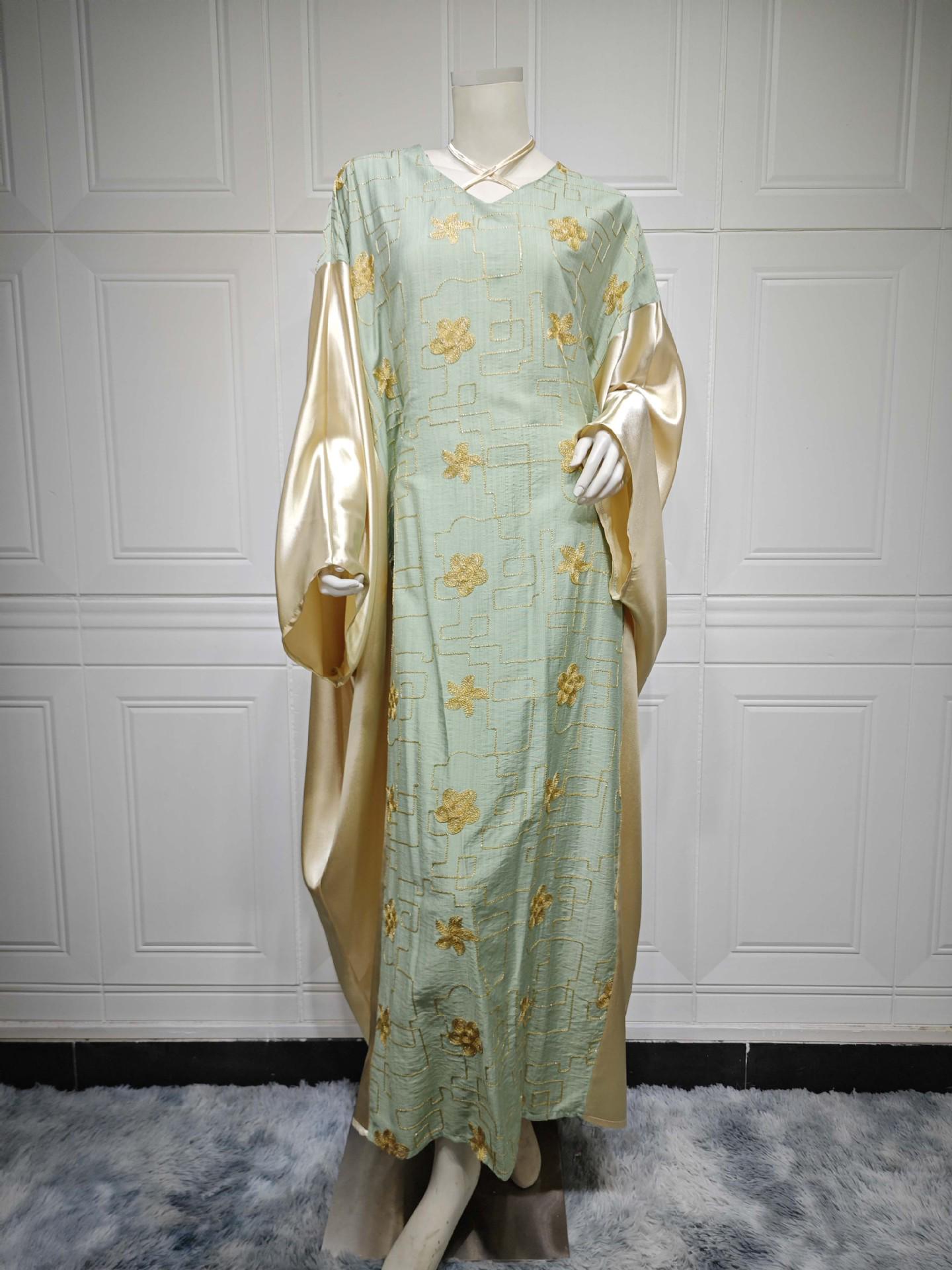 

AB391 Women s Embroidered Color Block Dubai Jalabiya Dress One Size світло-зелений колір