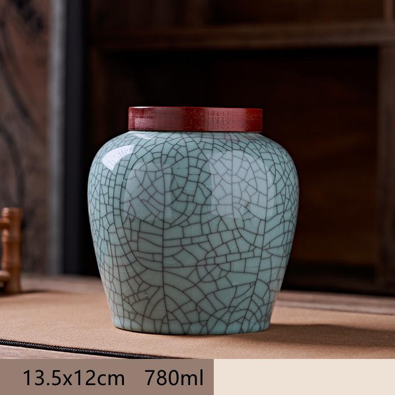 Caddy de Té de Cerámica con Craquelado de Hielo Estilo Chino Multifunción para el Hogar Oolong Tieguanyin Tarro Sellado Bote de Café Organizador de Especias