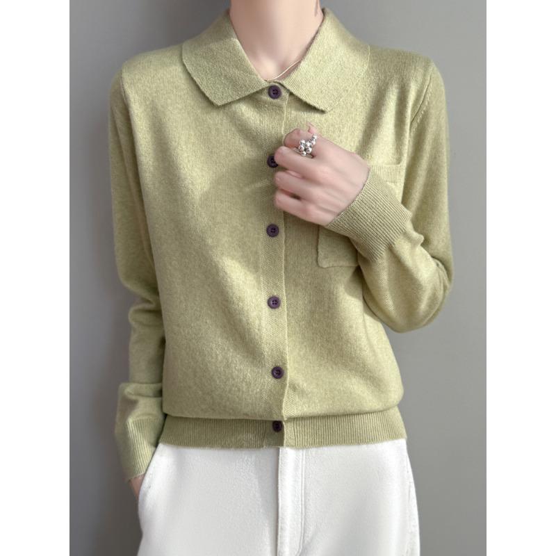 

Весенне-осенний новый повседневный простой кардиган на пуговицах с лацканами, однотонный, с одним карманом M зелёный