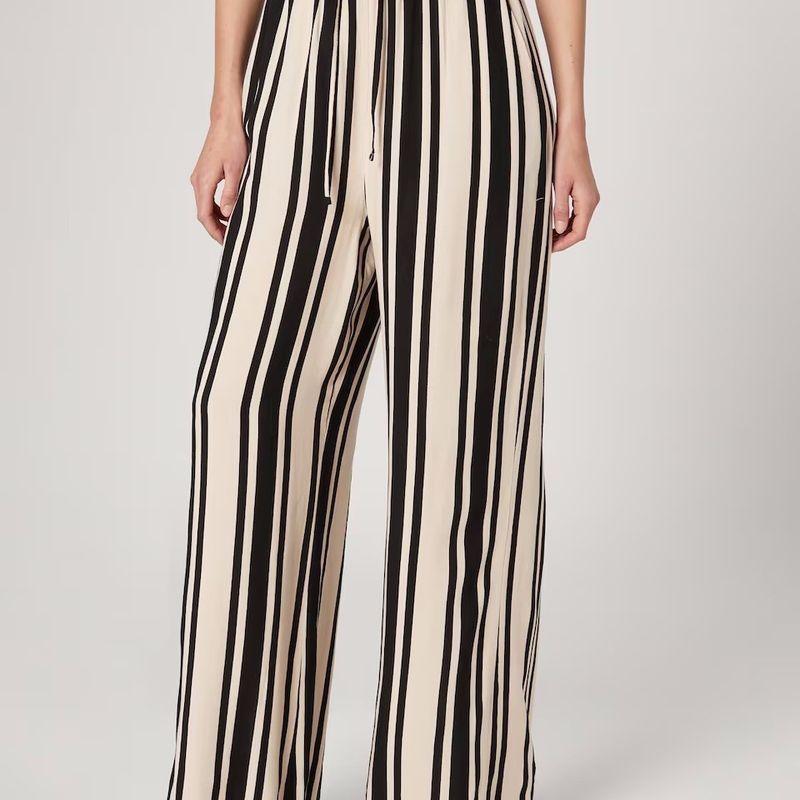 

Work Clothing European and American Women s Clothing 2024 Spring/Summer New Arrival Temperament Printed Stripes High Waist Loose Casual Loose Pants Stripes XL