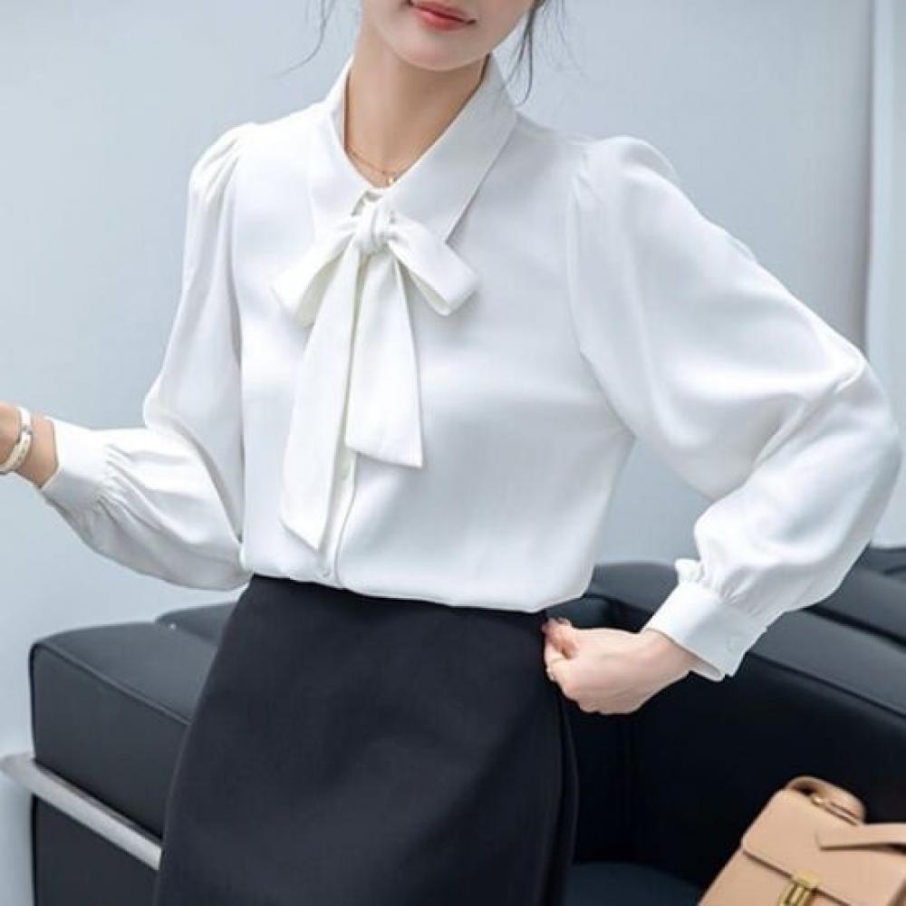 Navava Women Ribbon Neck Long Sleeve Shirt Nb2427