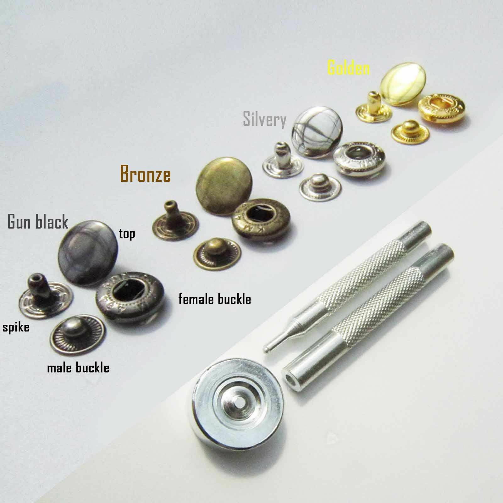 12 Set Bottoni A Pressione In Metallo 15 Mm Con 4 Strumenti Per Installazione - Argento - Per Abbigliamento, Jeans, Portafogli, Fai Da Te - 3
