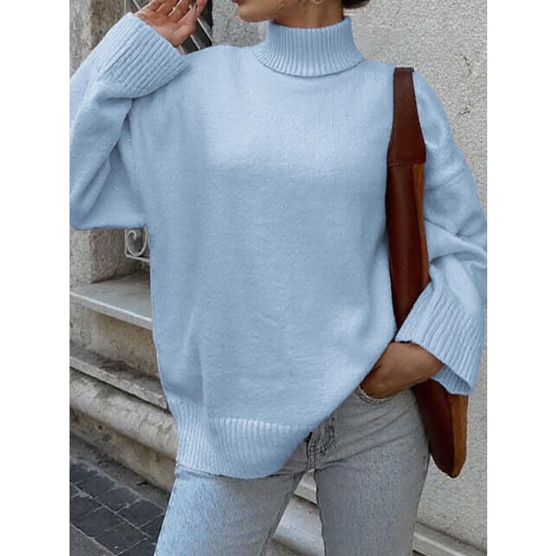 Autumn Winter Round Neck Solid Color Loose Casual Pullover Knitting Top Women Simple Bottomed Sweater