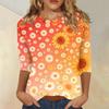 Women Casual Floral Print Three Quarter Sleeve Round Neck Shirt Lightweight Comfortable Top for Everyday Wear