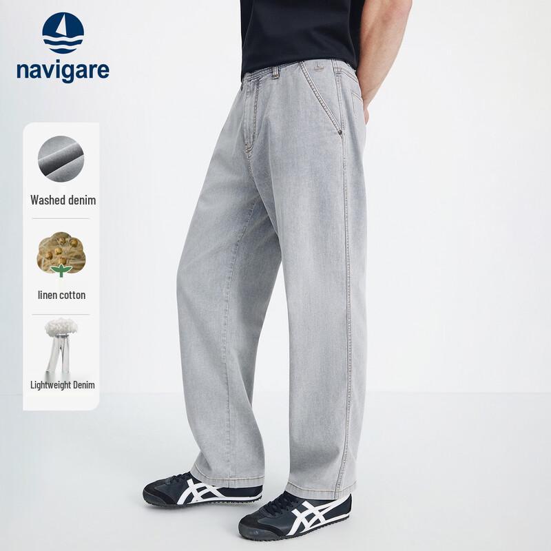 Navigare Men s Loose Fit Lightweight Wide-Leg Denim Jeans 32