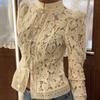 Summer New Women's Lace Crochet Stand Collar Slim Fit Blouse Fashion Elegant Commuter Shirt